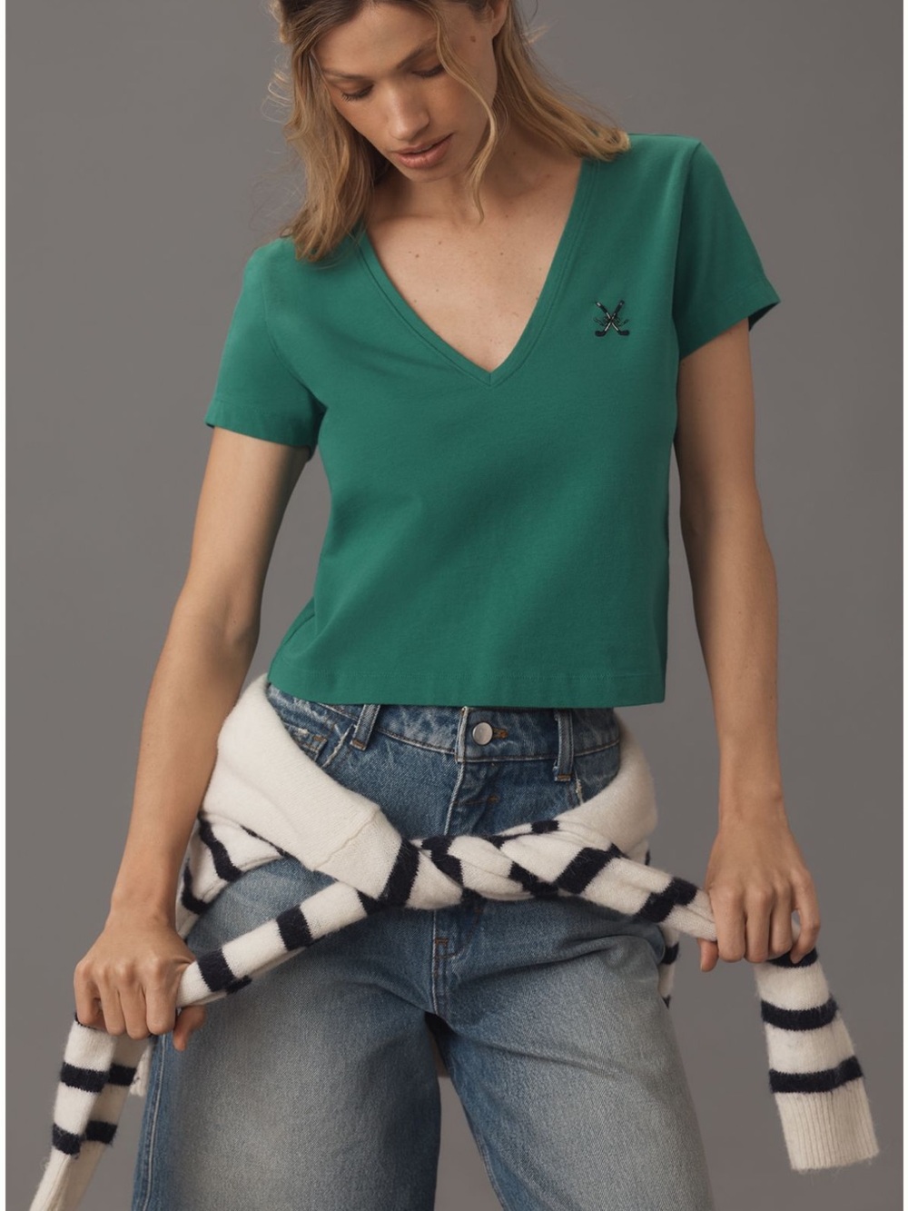 Maeve V-Neck Cropped Short Sleeve Tee